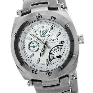 Helbros Mens EXL Multi Function Stainless Steel/White Dial Watch