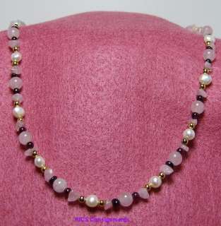   , Garnet and Cultured Fresh Water Pearl Necklace by American Artist