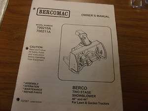Bercomac Owners Manual snowblower for mower  
