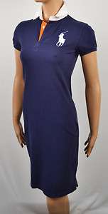 Ralph Lauren NAVY BLUE RUGBY POLO DRESS WHITE BIG PONY $198 VALUE NWT 