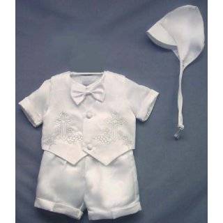 Boys Christening Set 5 pc with Cap Silver Embroidered Vest Infants 