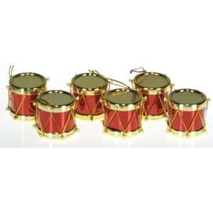  Set of 6 Red and Gold Drum Ornaments