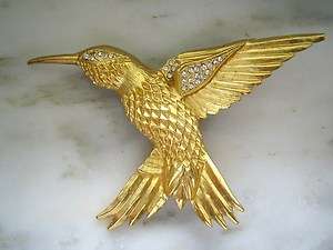 GOLD TONE RHINESTONE HUMMINGBIRD PIN or BROOCH  