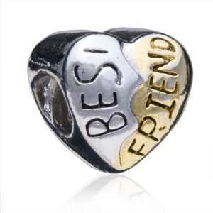   Best Friend Heart Charm Bead Fits Pandora Style Bracelet 11 x 11