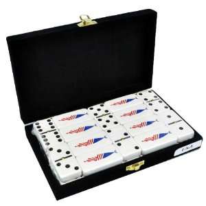   Six Domino with American Flag Engraved in Velvet Case Toys & Games