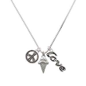  Silver Ice Cream Cone, Peace, Love Charm Necklace [Jewelry 