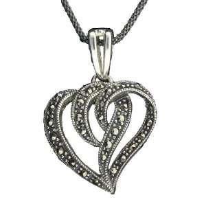  Sterling Silver Marcasite Intertwined Heart Pendant on 18 