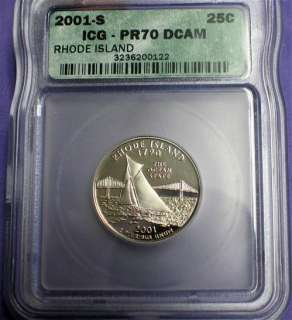 2001 S RHODE ISLAND ST.QUARTER PR70DCAM $650 COIN (EPS  