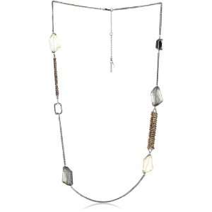   New York Modern Bronze Faceted and Bugle Bead Long Necklace Jewelry