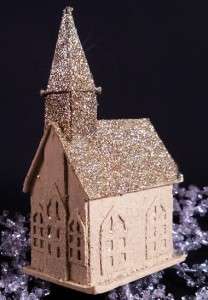 Vintage Putz Village Mica Glitter House Country Church Christmas Tree 