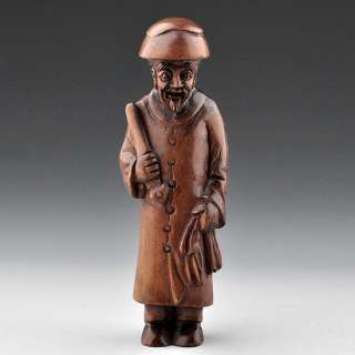 Hand Carved Boxwood Wood Netsuke Carving Ancient Man  