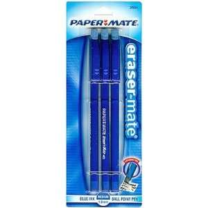  Erasermate Blue Ball Point Pen, 3 Count (6 Pack)