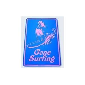 Seaweed Surf Co Gone Surfing Girl Blue Aluminum Sign 18x12 in Blue 