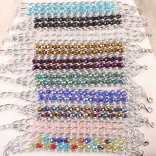   Wholesale Crystal Glass 2 Row Faceted Bead Chain Bangle Bracelet Mixed