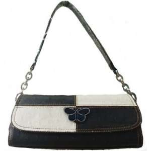 Black White Ostrich Embossed Small Shoulder Handbag with 