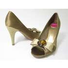   Dark Gold Open Toe Jewel Bow Detail Classic Pumps Heels Shoes Sz 6.5