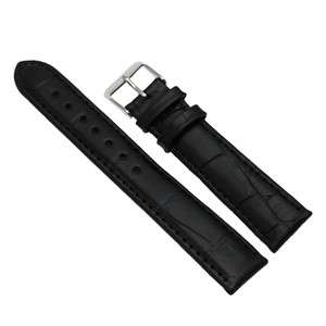 18mm Crocodile Grain Leather Watch Band Strap Black b02  