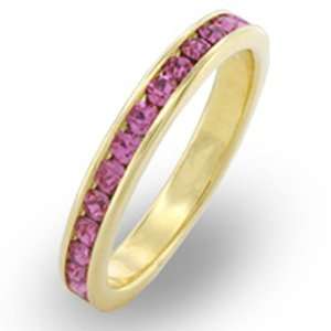 ET 25 Simulated Pink Ice Eternity Ring 18KT Gold EP Available in Sizes 