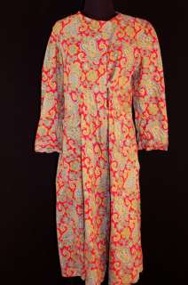 VINTAGE FRENCH 1940S FLORAL COTTON FLANNEL ROBE 10 12  