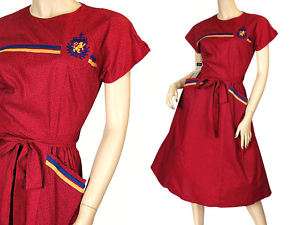 Vintage Cotton Wrap Dress NWT Red 1950’S Swirl  