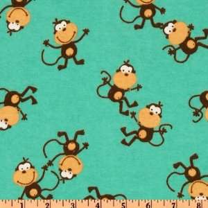   Flannel Monkey Friends Aqua Fabric By The Yard Arts, Crafts & Sewing
