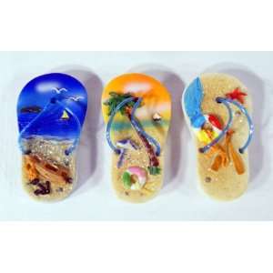 Handpainted Beach Ocean Scenery Assorted Sandal Magnet (Set Of 3 