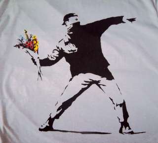 Original Banksy Mobster Throw Flower T Shirt Graffiti M  