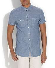 Blue (Blue) Blue Chambray Short Sleeve Shirt  260409240  New Look