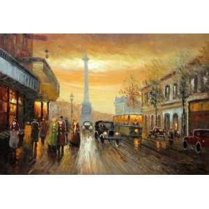  City Street Busy Scene Oil Painting 24 x 36 inches Bang 