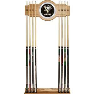   Quality NHL Pittsburgh Penguins 2 piece Wood and Mirror Wall Cue Rac