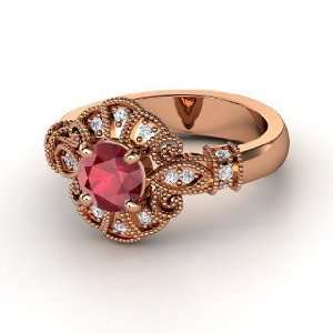    Chantilly Ring, Round Ruby 14K Rose Gold Ring with Diamond Jewelry