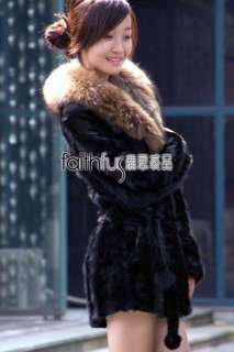 Mink Fur Jacket/Coat/Overcoat with Racoon Fur Collar  