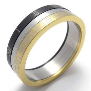 Mens Gold Black Silver Tone Stainless Steel Ring US Size 10 