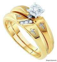 Christian Cross Bridal Diamond 2 Ring Gold Wedding Set  
