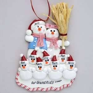 Personalized Snowman Family of 9 Claydough Christmas Ornament  