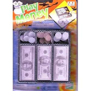  Play Money Cash Drawer   With 60 Bills and 30 Coins 