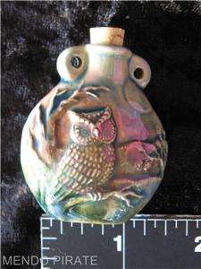 Raku Owl Ceramic Oil Bottle Pendant Vial Ashes  