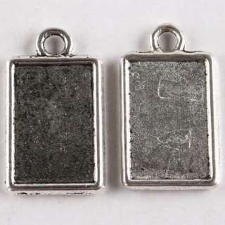   Tibetan Silver Oblong Gemstone Resin Photo Frame Charm Pendant Finding