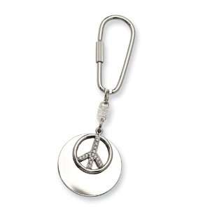    Silver tone Crystal Peace Symbol Key Fob/Mixed Metal Jewelry