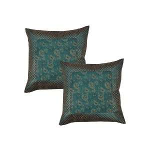 Vintage Throw Pillow Cushion Cover Set India Banarsi Brocade Work 