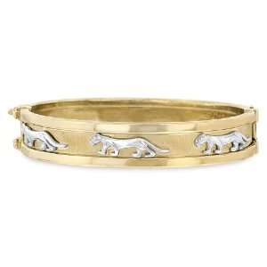   Two Tone Hollow Bangle Accented with White Gold Panthers 12.0mm Wide