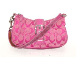 COACH Auth Pink Signature Jacquard Leather Suede Demi Bag Handbag 