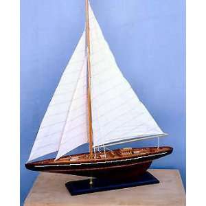    Large Dark Blue Wood J Class Sailboat Model