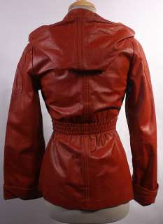 WOMENS VTG SOFT LEATHER FITTED SPY HOODED JACKET sz S  