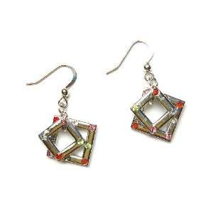 Dual Square Fashion Dangle Earrings with Rainbow Sparkles 