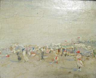   Oil Painting 19th C. French Impressionist Beach Scene Signed E. Boudin