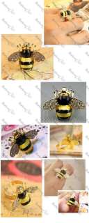   BEE RING rhinestone CRYSTAL wings QUIRKY INSECT gold plated  