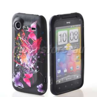 BUTTERFLY SOFT GEL TPU SILICONE CASE COVER + SCREEN FOR HTC INCREDIBLE 
