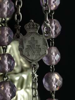 VERY LARGE AND HUGE ANTIQUE ROSARY STERLING SILVER AMETHYST CRYSTAL 