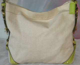 COACH CARLY Canvas/Leather LARGE Natural/Green HOBO Bag 10449 EUC 